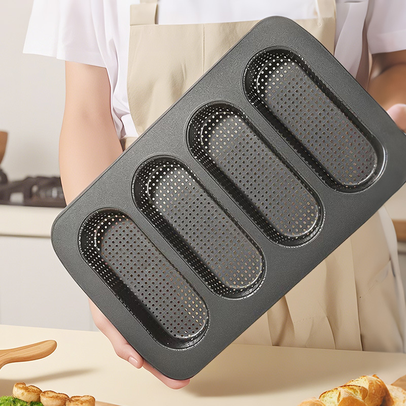 法棒パン金型4連穴付き長条フレンチトーストミニホットドッグケーキ焼き皿家庭用ベーキングツール|undefined