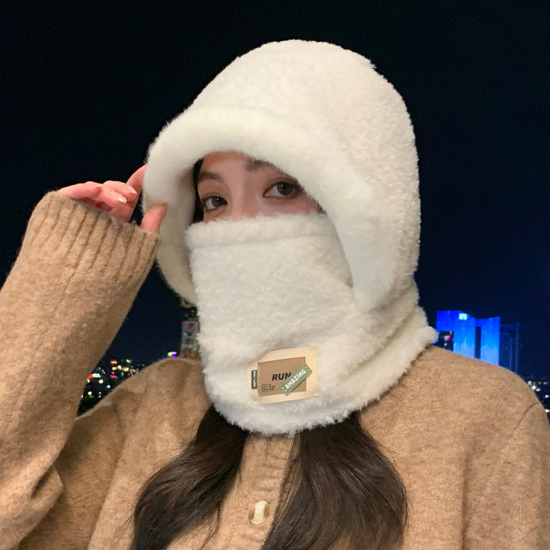 冬季帽子女韩版可爱毛绒包头帽口罩围脖一体帽加厚保暖百搭毛线帽|undefined