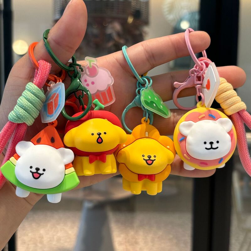Cute lines puppy cherry blossom will key chain couple schoolbag pendant car key chain doll small gifts wholesale