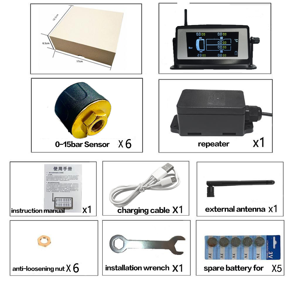 6-wheel heavy truck box cargo fire high-precision truck tire pressure monitoring system tire pressure detector solar external