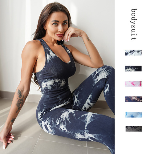 European and American all-in-one fitness sports suit for women autumn and winter breathable yoga clothes tight elastic sexy beautiful back jumpsuit
