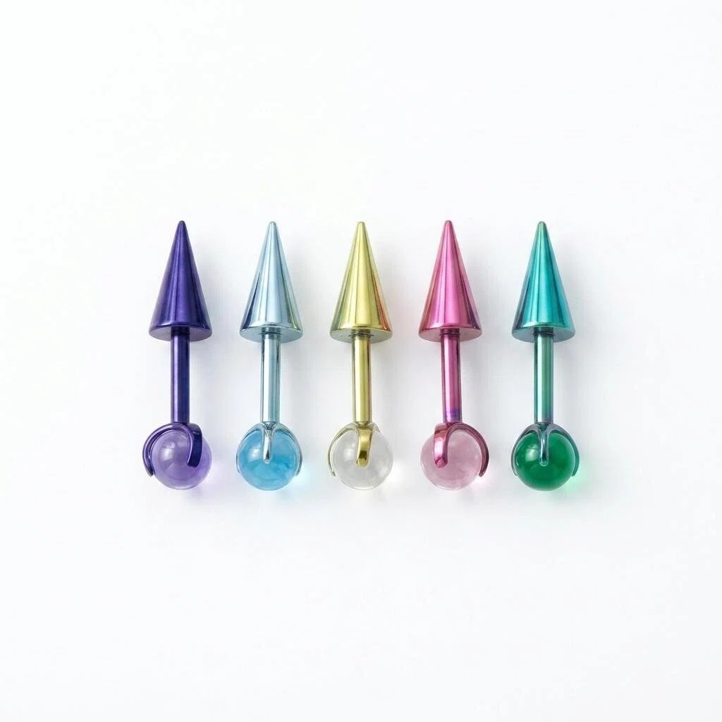 Satan's Child F136 Titanium Alloy Devil Studs Anodized Color-Changing Crystal Ball Spike Earrings detail image 12