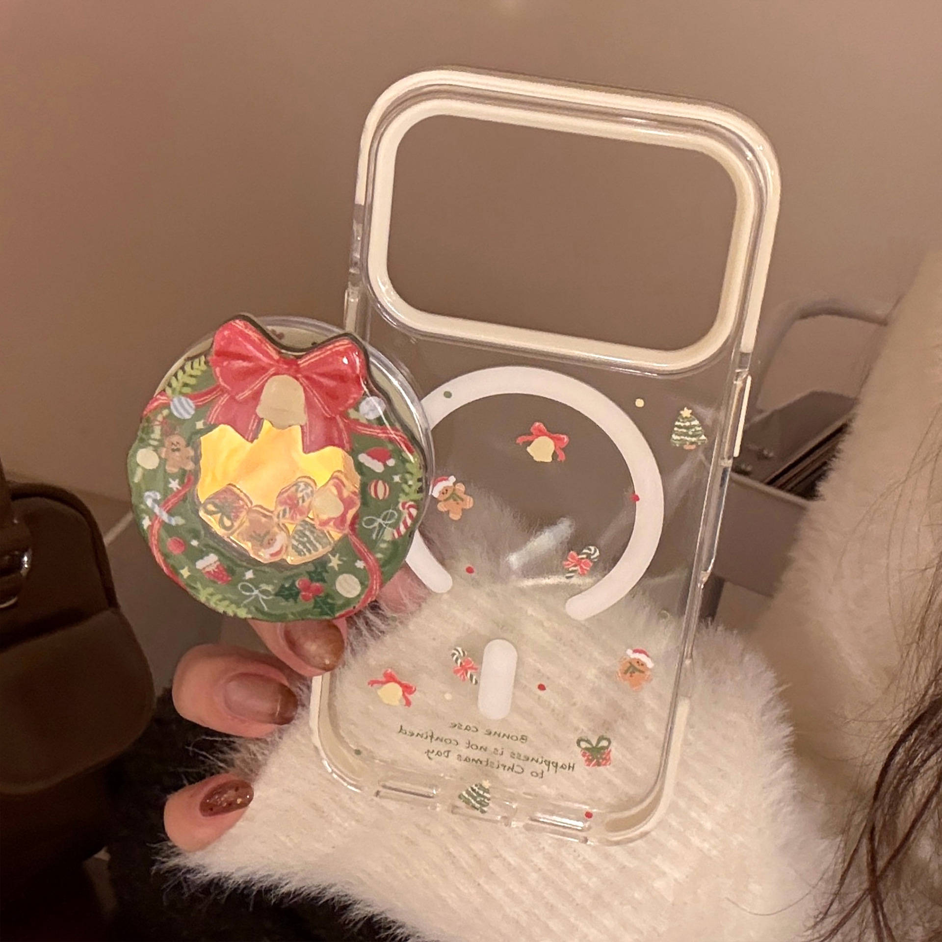 Magnetic Protective Phone Case For Iphone With Christmas Wreath_voghion.com