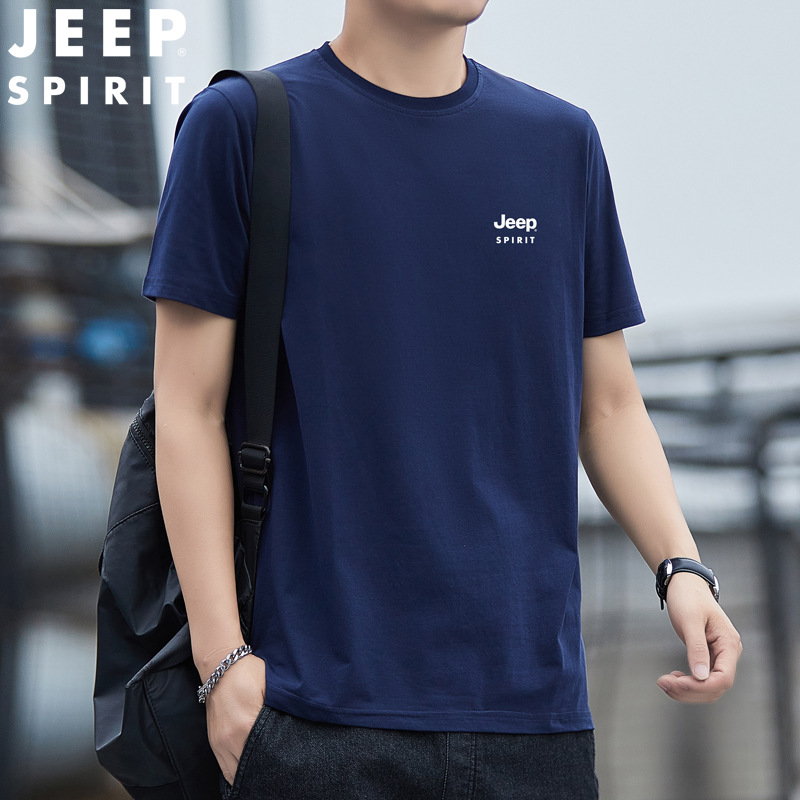 JEEP SPIRIT 새로운 반팔 티셔츠 남성용 라운드 넥 솔리드 컬러 중년 및 젊은 남성용 라운드 넥 반팔 HL279010
