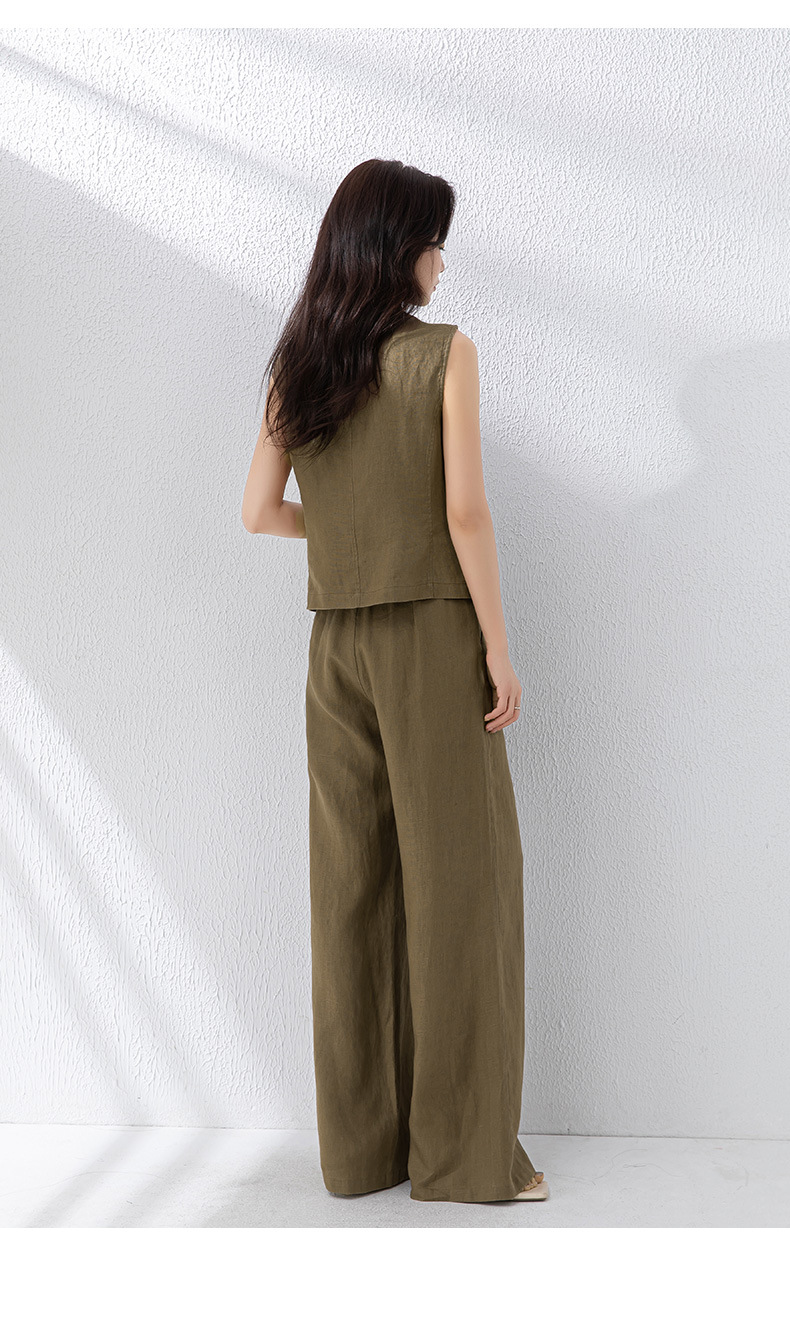 Bộ quần áo vải lanh nữ ống rộng phối áo vest gile thiết kế thời trang đi làm — 84274 (quần) chi tiết 29