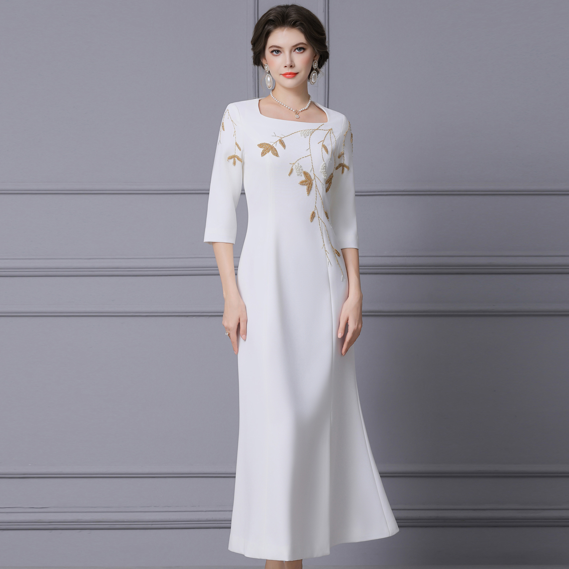 Zhili Early Autumn High-End Exquisite Dress for Formal Occasions, Three-Quarter Sleeve Long Light Gown Dress, 2026 New Model