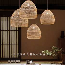 日式吊灯餐厅吧台卧室书房灯茶室藤编中式田园民宿榻榻米藤艺吊灯