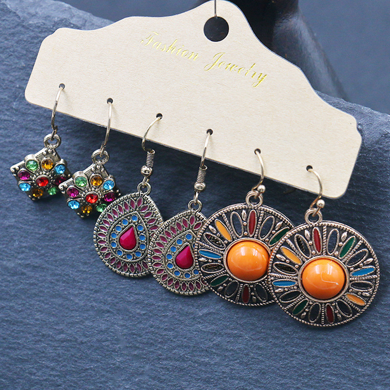 Wholesale Jewelry 1 Set Bohemian Round Water Droplets Flower Alloy Earrings display picture 2