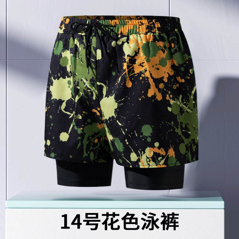 Pantalones de baño de hombre para adultos nuevos anti-vergüenza de doble capa de ángulo plano profesional de secado rápido de moda relajada alta elástica gran tamaño de arena