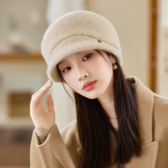 秋冬新款韩版帽子女款时尚百搭针织毛绒帽大头围宽檐显脸小鸭舌帽