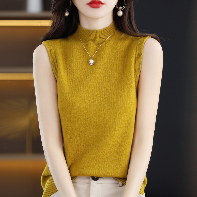 Cross-Border Autum New Half Turtleneck Bottoming Shirt for Women Slim Sleeveless Knitwear with Sweater Vest Top 2025