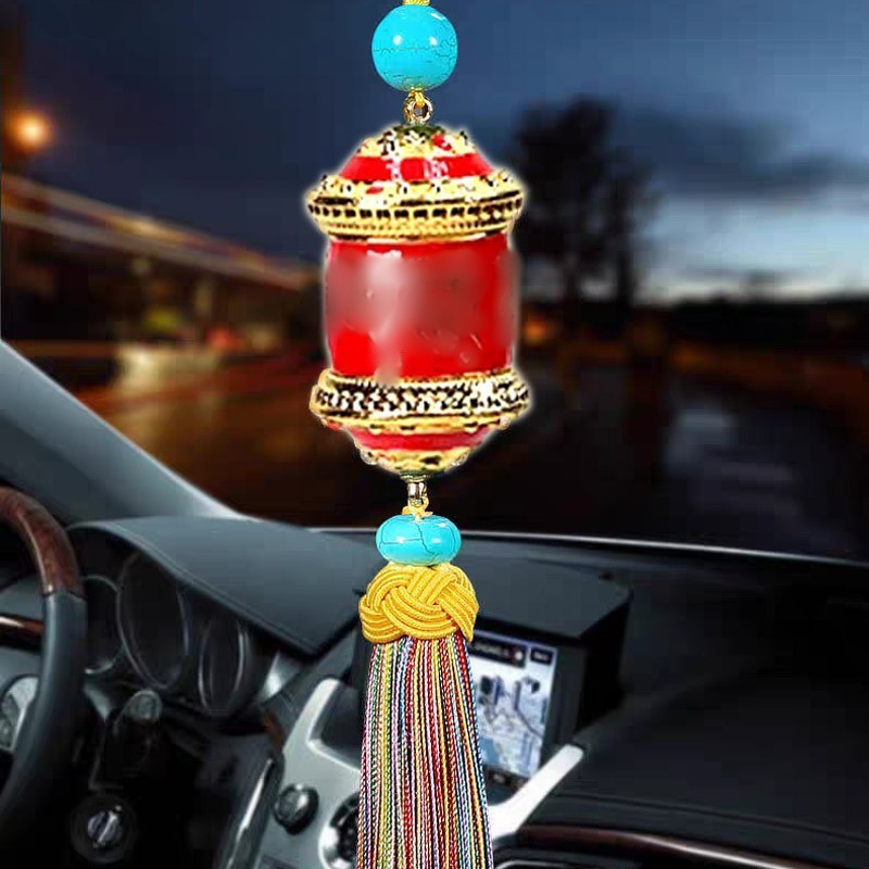 Piece Wheel Car Hanging Decoration Six-character Manifesto Turn Gold Wheel Caizhen Tassel Car Rearview Mirror Decoration Car Interior Pendant
