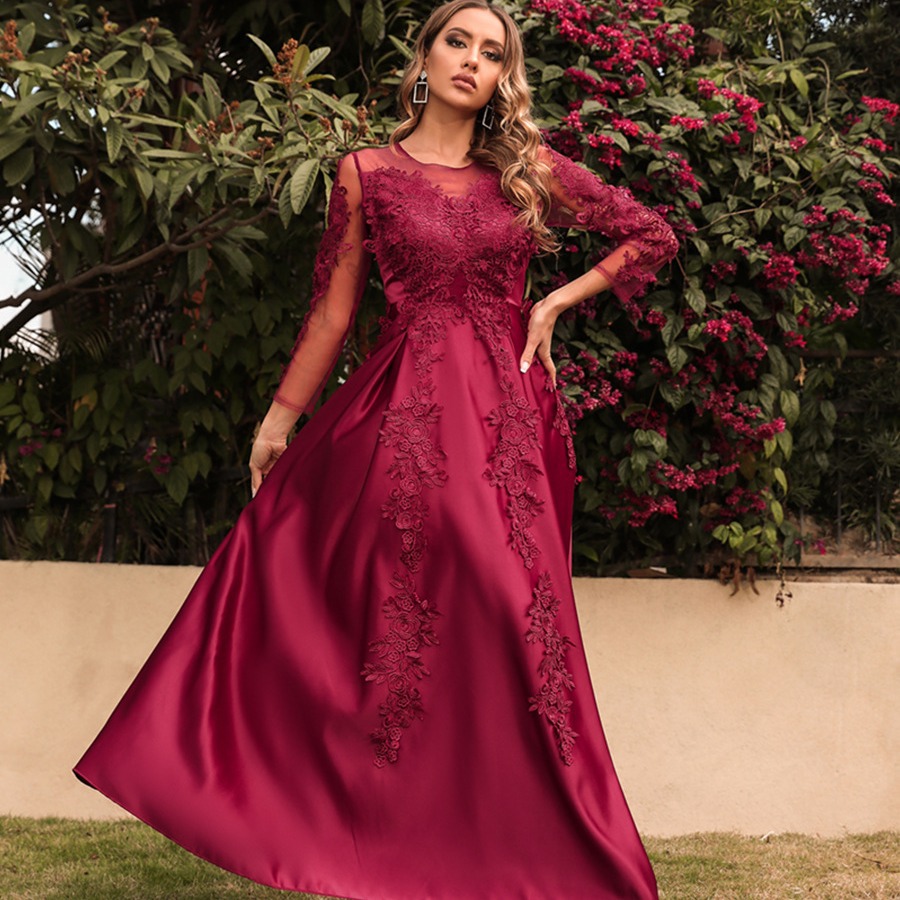 2022 nueva ropa de mujer de comercio exterior europeo y americano independiente soporte encaje gran swing sexy vestido largo trailing banquete vestido de noche nuevo image 1