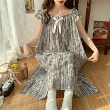 睡裙女夏天冰丝家居睡裙胖MM300斤女夏季风短袖睡衣夏天小碎花