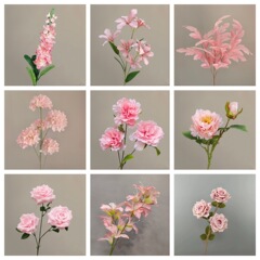 ピンクの模造花結婚祝い花薔薇蝶蘭百合満天星刺繍花ピンクの模造花卸売り