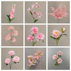 粉色仿真花婚庆用花玫瑰蝴蝶兰百合满天星绣球假花粉色仿真花批发