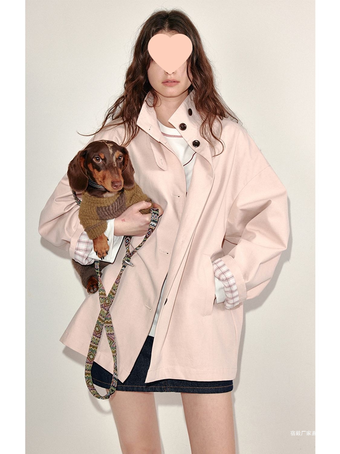 French Style Cream Peach Pink Sleeve Contrast Plaid Windbreaker 2025 Spring New Design Small Outwear for Women