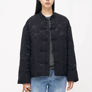 秋冬新品新中式盘扣提花棉服女对襟立领气质外套