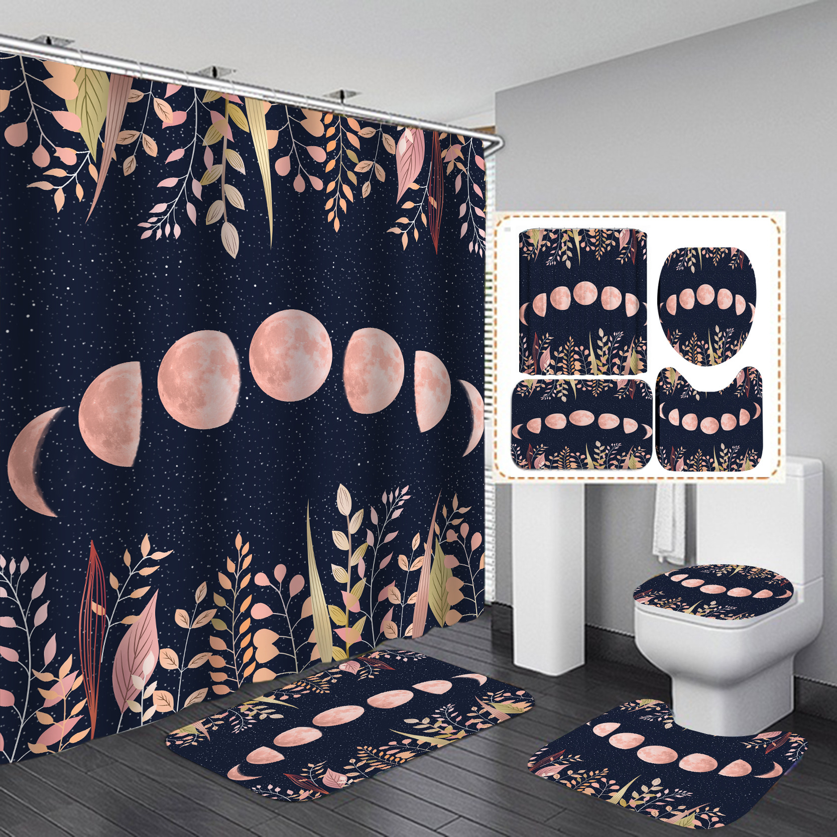 Amazon e-commerce HD impresión digital de alta gama Hotel baño flor Mang Luna partición Cortina de ducha suministro directo de fábrica