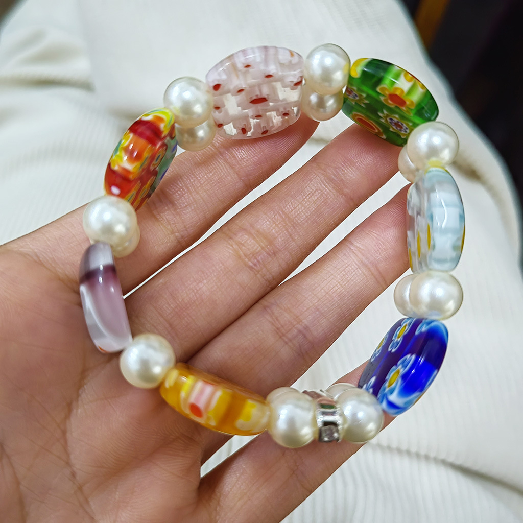 50g Weight Stretch Adjustable Clasp Closure Type Bracelets Classification glass Chain Material 1 Piece Quantity Daily Occasion glass Material Round, Flower Pattern All Seasons Season Women's Gender Handmade Design Pastoral Style Pastoral Round Flower Glass Stretch Adjustable Beaded Bracelets Wholesale 16