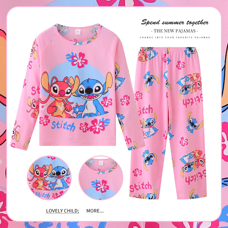 Pijamas de las niñas primavera y otoño manga larga delgada medio y grande niños lindos dibujos animados bebé niños princesa estilo homewear traje