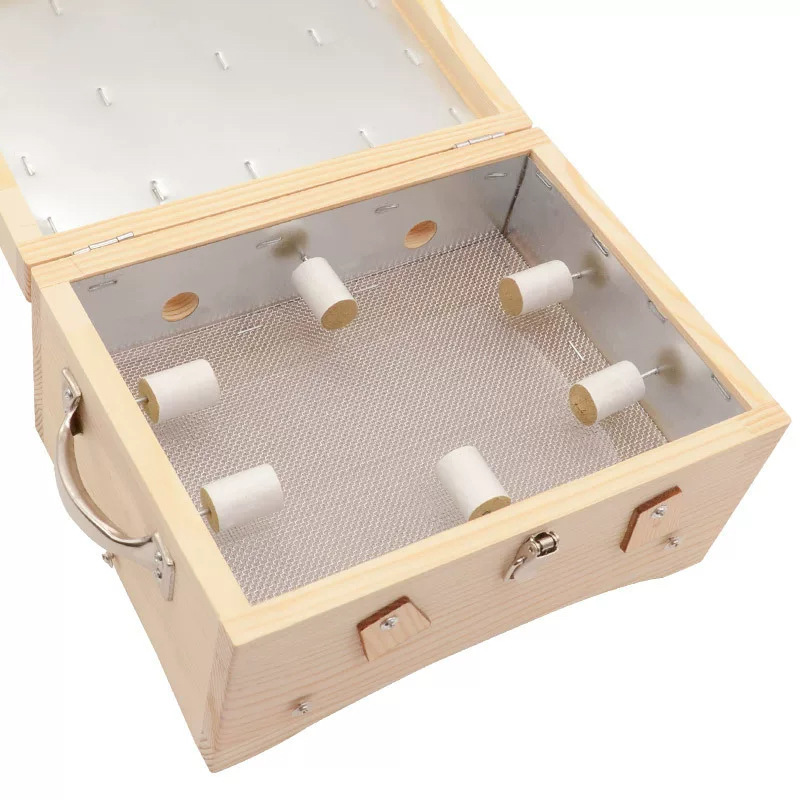 Solid Wood Moxibustion Box Flip-Top Six-Needle Insert Design for Waist and Back Ginger-Partition Moxa Warming in use
