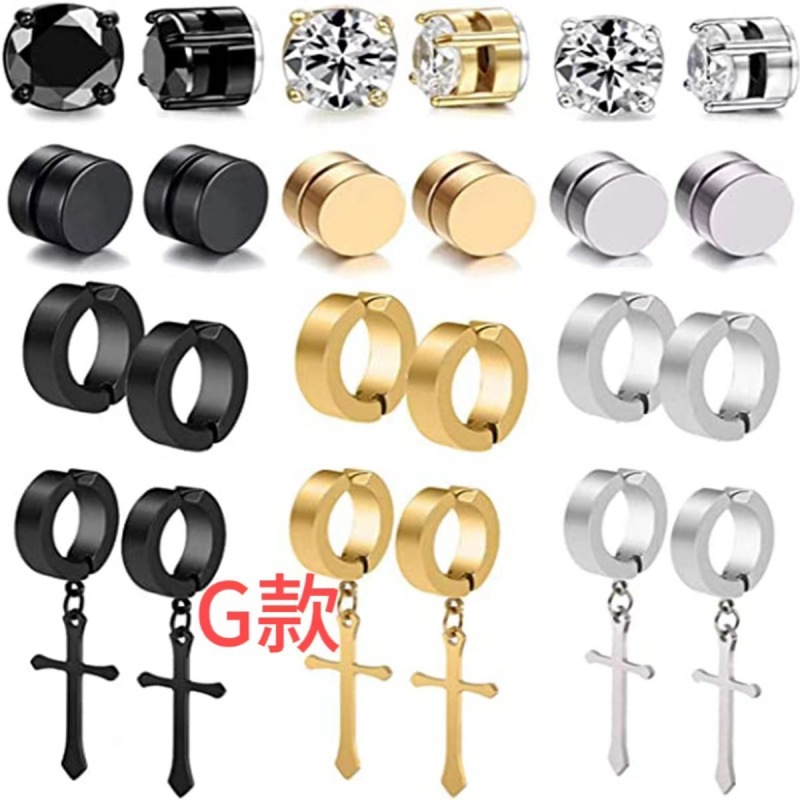 Amazon Fashion estilo explosivo clip para la oreja para hombres y mujeres clip para la oreja de acero de titanio cruz con imán de circón clip para la oreja juego de pendientes