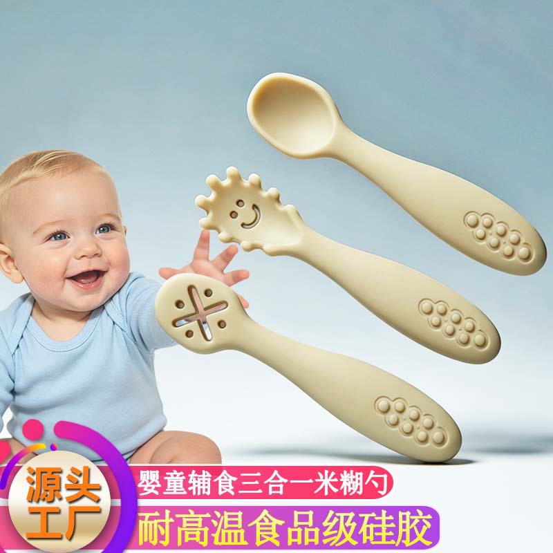 Three-Pack of Baby Self-Feeding Spoons for 6-12 Months Old, Full Silicone Soft Spoons for Eating Training, Feeding Utensils Manufacturer