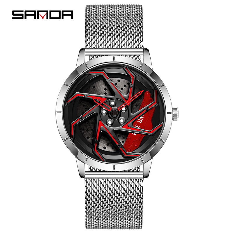 1088 메쉬 벨트 실버 레드