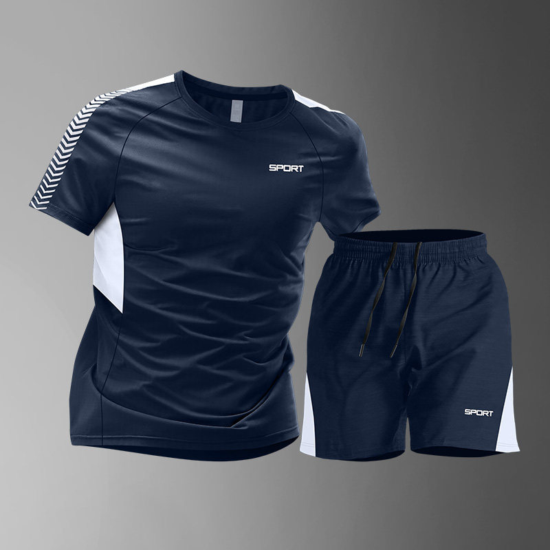 Trajes deportivos para hombres hielo veloz ropa seca camiseta de fitness correr mangas cortas pantalones cortos trajes de entrenamiento fábrica transfronteriza al por mayor