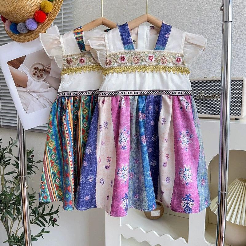Летний этнический Hanfu для девочек, платье, этнический стиль