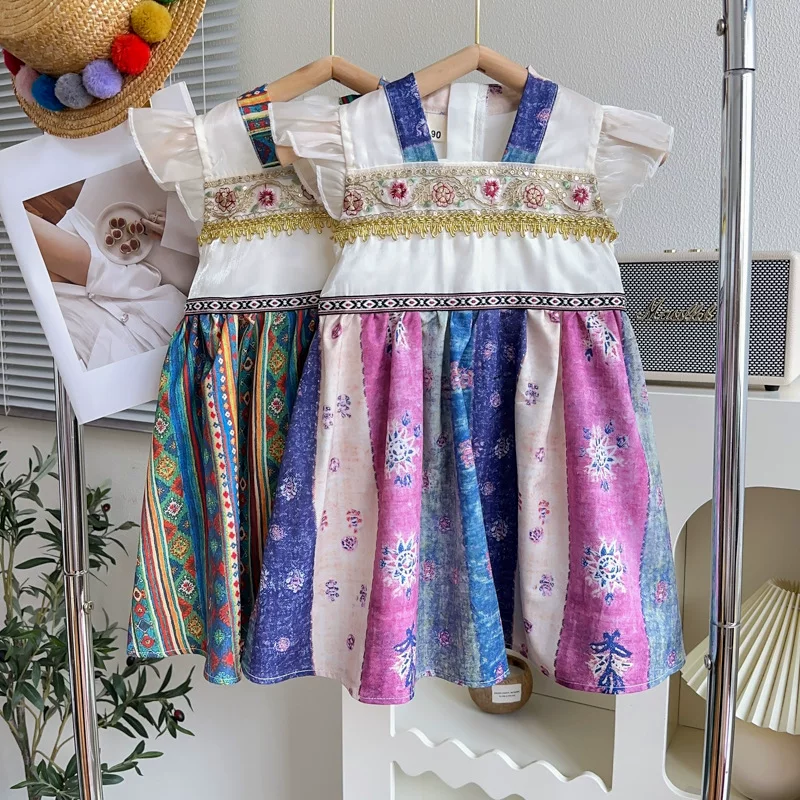 Летний этнический Hanfu для девочек, платье, этнический стиль