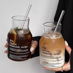 ins博主大容量耐高温玻璃杯简约字母奶茶牛奶杯咖啡杯冷萃玻璃瓶