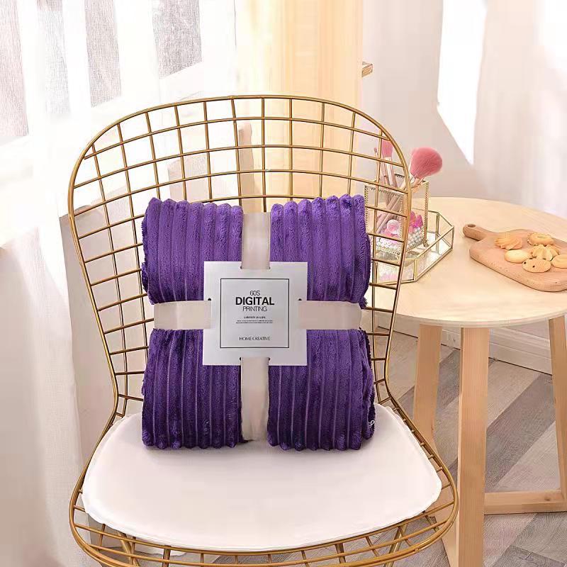 Solid Color Striped Blankets, Coral Velvet, Cloud Mink Velvet, Small Blankets, Thickened Flannel, Air Conditioning Blankets And Sheets_voghion.com
