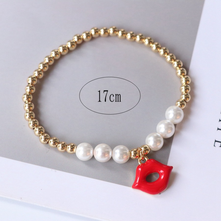 Artificial Pearl, Copper Material Sweet Heart Shape Strawberry Chili Artificial Pearl Copper Beaded Chain Beaded Bracelets Wholesale