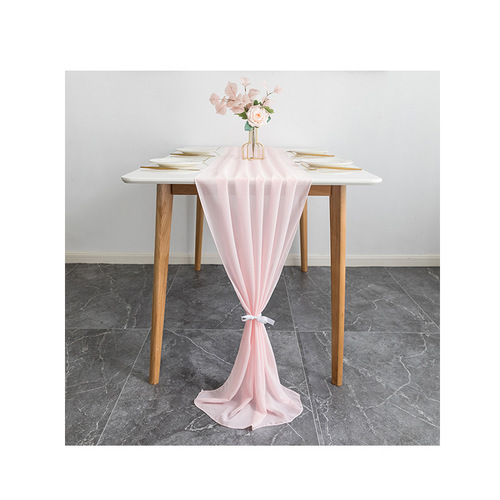 Amazon European red simple wedding table decoration table flag solid color polyester chiffon yarn fabric chiffon table flag