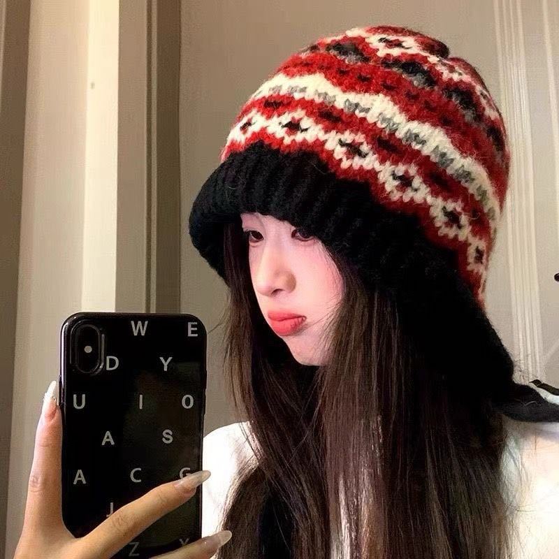 渐变色毛线帽子秋冬季女韩版百搭显脸小针织帽防寒保暖护耳毛绒帽|undefined