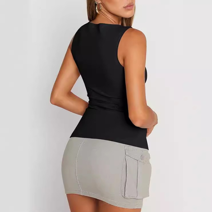 Cross-border European And American Women's Pullover Strapless Sleeveless Sexy Outerwear Square-neck Vest Top For Women_ecoleips.com