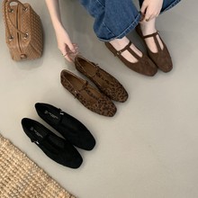 THE复古绒面圆头浅口平底单鞋女2025春秋新款气质软底瓢鞋