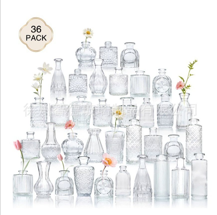 Transparent glass vases for decorating dining tables, home
