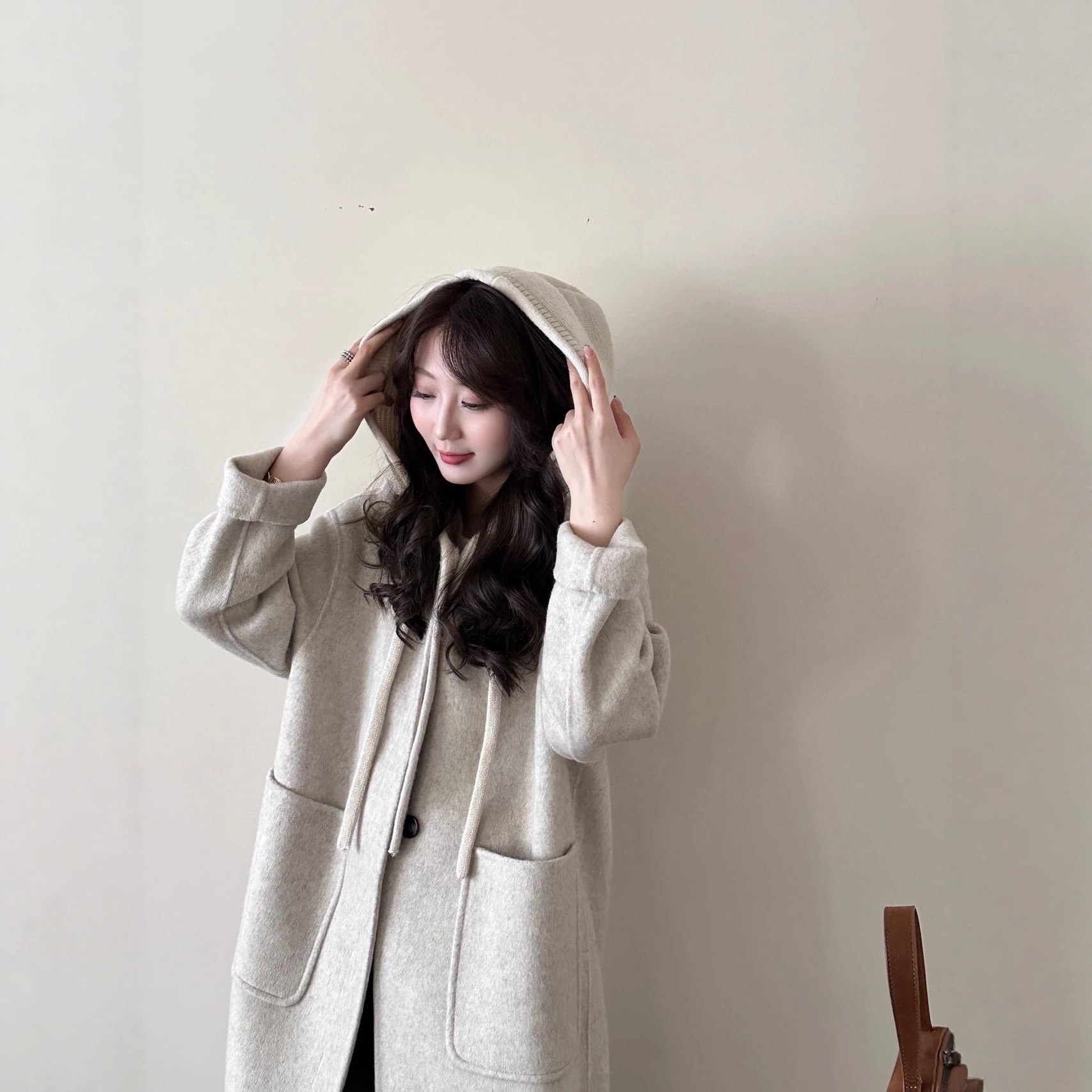 Double-Sided Wool Outwear Women's Mid-Length Hooded 2025 Autumn and Winter Korean Casual Loose Hepburn Style Woolen Outwear Women