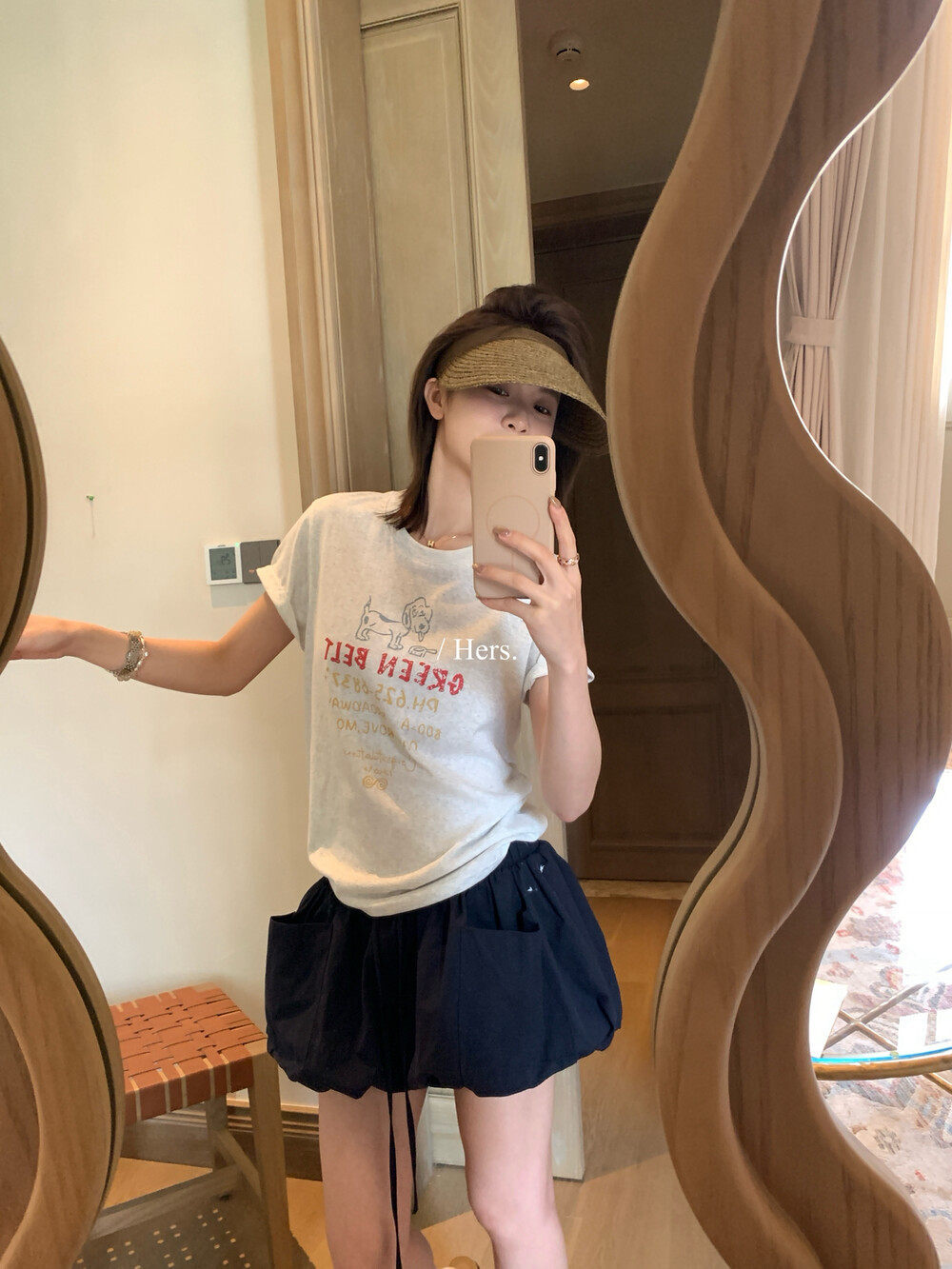 Quần short nữ cạp cao dáng nụ hoa thiết kế rút dây ống rộng thoải mái — Xanh da trờicolor, màu mơ, màu kaki chi tiết 8
