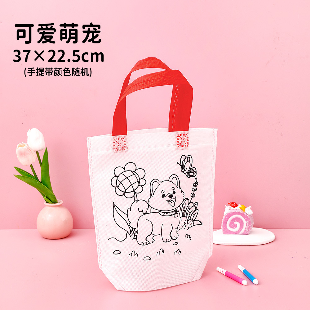 Bolso de graffiti no tejido de dibujos animados estudiante pintado a mano bricolaje bolsa de tela portátil para colorear rompecabezas pintura regalo bolsa pequeña