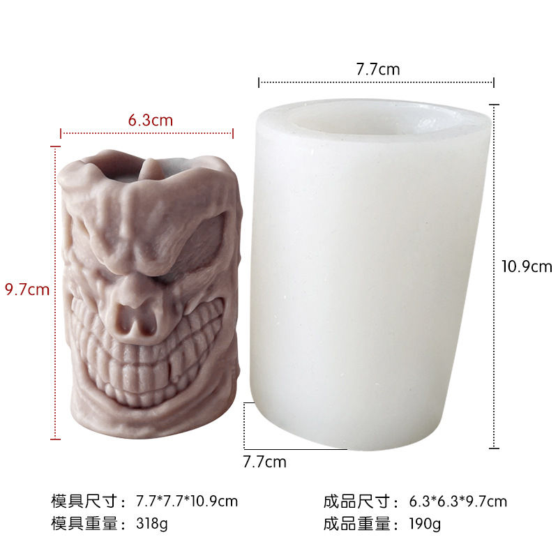 Jiahuimei Calavera de Halloween Aromaterapia Molde Vela DIY Vela de yeso de Pascua Abrasivo de silicona