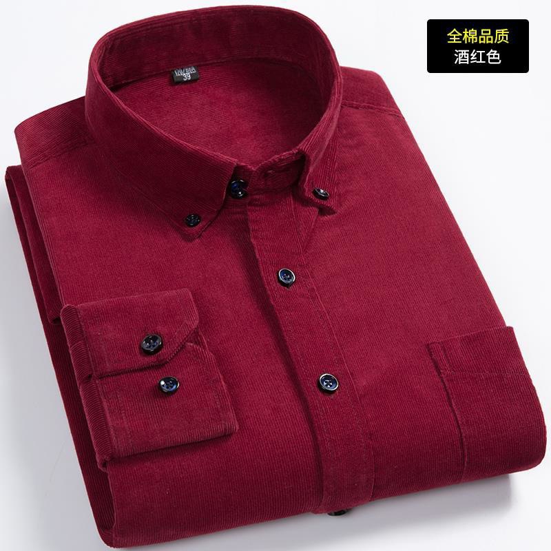 Camisa de pana de primavera y otoño para hombre Camisa de lana suelta casual de color sólido de manga larga más grasa de talla grande