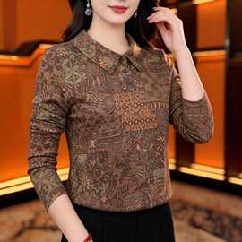 一件代发爆款时尚印花上衣2026春秋季长袖T恤女减龄显瘦打底小衫