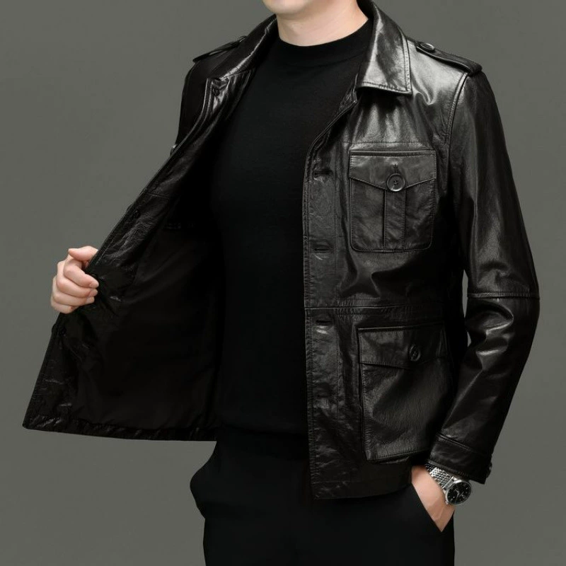 Кожаная демисезонная куртка, натуральная кожа, размеры L–6XL