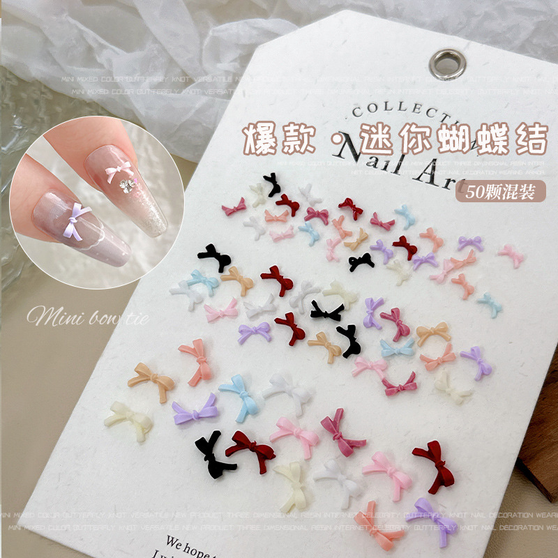 Mini bow nail art jewelry 50 candy color large and medium small size butterfly bow tie resin nail jewelry