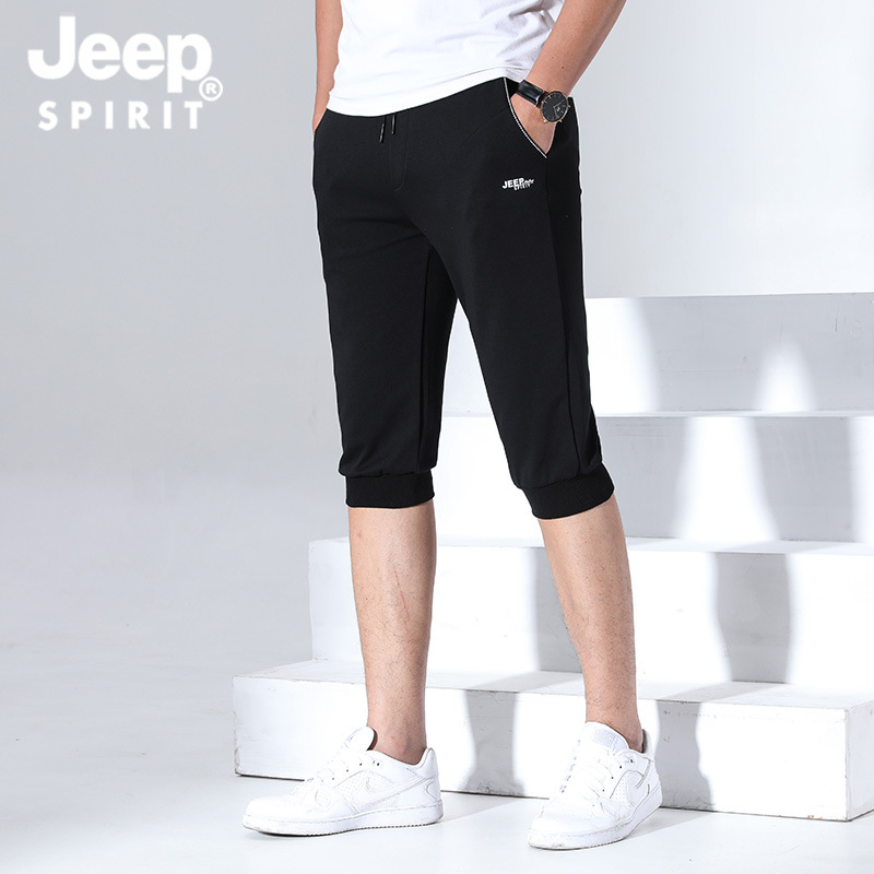 JEEP SPIRIT thin stretch solid color cotton youth casual stretch mid-waist men's casual shorts cropped pants