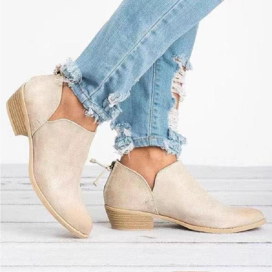 Women's ankle boots and ankle boots round head single boots 35-43 sizes_voghion.com